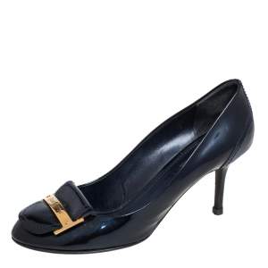 Pre Owned Louis Vuitton Blue Logo Embellished Round Toe Pumps Size 40