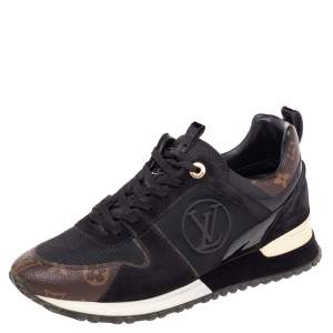 Louis Vuitton Black/Brown Mesh And Monogram Canvas Run Away Low Top Sneakers Size 38.5