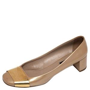 Louis Vuitton Gold Patent Leather Block Heel Pumps Size 39