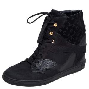 Pre Owned حذاء رياضي لوي فيتون كليف توب جلد وسويدي مونوغرامي أسود برباط مقاس 40