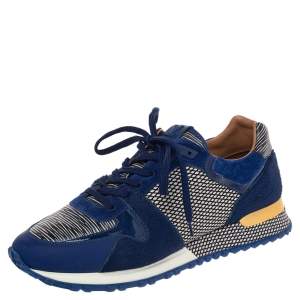 Louis Vuitton Blue/White Leather And Pony Hair Run Away Low Top Sneakers Size 39.5