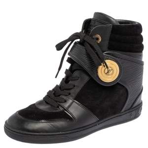Louis Vuitton Black Epi Leather and Suede Wedge Sneakers Size 37