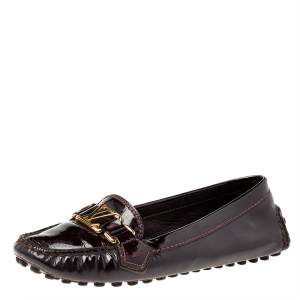 Louis Vuitton Brown Patent Leather Oxford Slip On Loafers Size 36