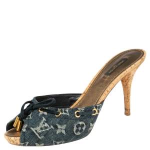 مملوكة مسبقًا صندل لوي فيتون كانفاس دينم أزرق مونوغرامي مقاس 40