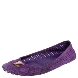 Pre Owned Louis Vuitton Purple Perforated Suede Ballet Flats Size 39