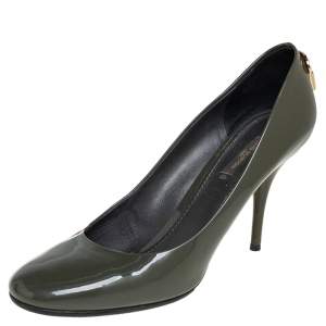 Pre Owned Louis Vuitton Olive Green Patent Leather Oh Really!  Pumps Size 39.5