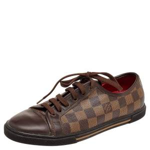 Louis Vuitton Damier Ebene And Leather Punchy Low Top Sneakers Size 37.5
