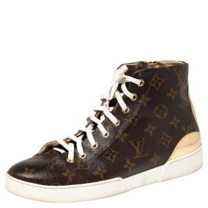 Pre Owned Louis Vuitton Gold Monogram Canvas and Leather Stellar Sneaker Boots Size 40
