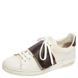 Louis Vuitton White Leather and Monogram Coated Canvas Frontrow Sneakers Size 37.5