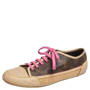Louis Vuitton Beige Leather And Brown Monogram Canvas Capucine Sneakers Size 39