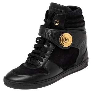 Louis Vuitton Black Epi Leather and Suede Wedge Sneakers Size 37.5