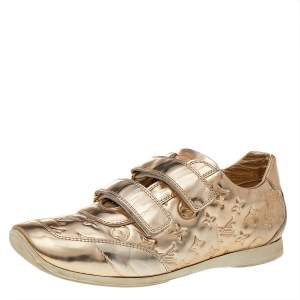 Louis Vuitton Metallic Gold Monogram Mirror Tennis Shoes Size 38.5