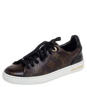 Louis Vuitton Brown/Black Monogram Canvas And Patent Leather Frontrow Low Top Sneakers Size 34.5