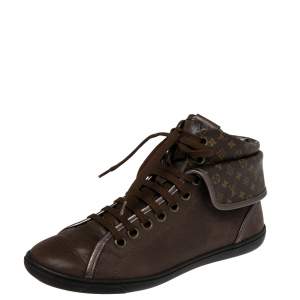 Louis Vuitton Brown Monogram Canvas And Leather Brea Sneaker Boots Size 37.5
