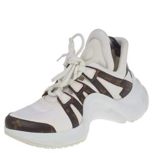 Pre Owned حذاء رياضي لوي فيتون أرشلايت ن يوبرين وكانفاس مونوغرامي أبيض/بني عنق منخفض مقاس 38.5  