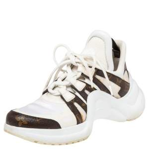 Louis Vuitton White/Brown Mesh And Monogram Canvas Archlight Low Top Sneakers Size 37