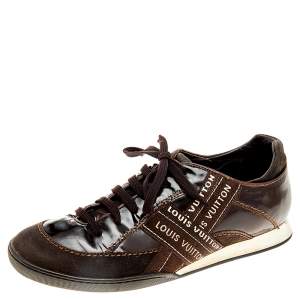 Louis Vuitton Brown Patent Leather And Suede Low Top Sneakers Size 39