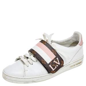 Louis Vuitton White Leather And Monogram Canvas Frontrow Low Top Sneakers Size 37 