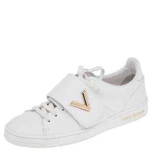 Louis Vuitton White Leather Frontrow Twist Logo Low Top Sneakers Size 36