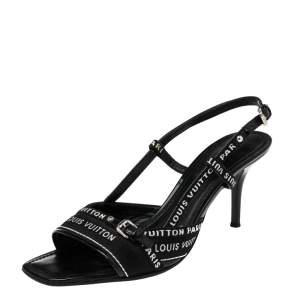 Pre Owned Louis Vuitton Black Canvas And Patent Slingback Sandals Size 38