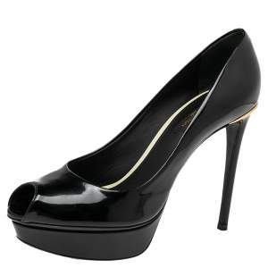Pre Owned Louis Vuitton Black Patent Leather Eyeline Peep Toe Platform Pumps Size 37