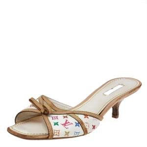 Louis Vuitton White Multicolore Monogram Canvas Bow Slide Sandals Size 37.5