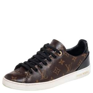 Louis Vuitton Black/Brown Monogram Canvas And Patent Leather Frontrow Low Top Sneakers Size 39