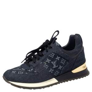  Louis Vuitton Navy Blue Monogram Denim and Leather Run Away Sneakers Size 38