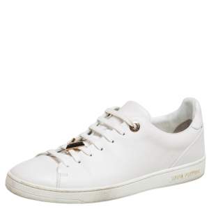 Louis Vuitton White Leather Frontrow Logo Embellished Lace Up Sneakers Size 37.5