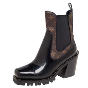 Pre Owned Louis Vuitton Black Leather And Monogram Canvas Limitless Ankle Boots Size 37
