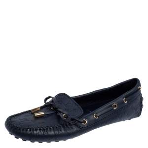 Pre Owned Louis Vuitton Marine Monogram Empreinte Leather Gloria Flat Loafers Size 36