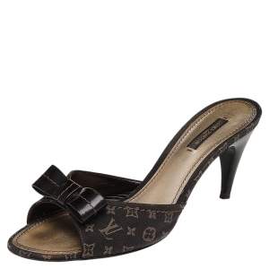 Louis Vuitton Brown Monogram Canvas And Patent Leather Slide Mule Sandals Size 40
