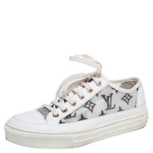 Louis Vuitton White Monogram Mesh And Leather Stellar Lace Up Sneakers Size 35