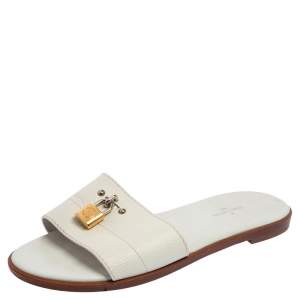 Pre Owned Louis Vuitton White Leather Lock It Slides Sandals Size 36