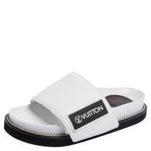Pre Owned Louis Vuitton White Leather Sunset Velcro Slide Sandals Size 36