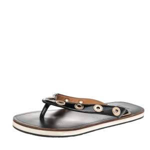 Pre Owned Louis Vuitton Black Patent Leather Thong Flats Size 35