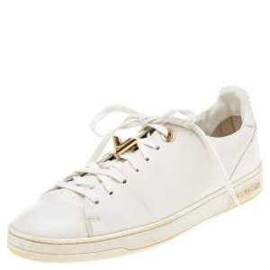 Louis Vuitton White Leather Frontrow Logo Embellished Lace Up Sneakers Size 38.5