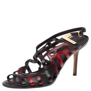 Louis Vuitton Brown Patent Leather Strappy Sandals Size 37.5