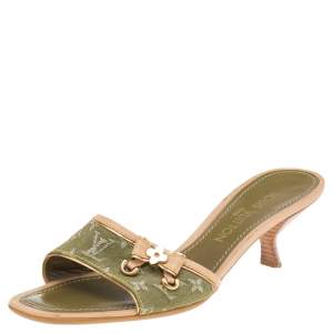 Louis Vuitton Green Monogram Denim Bow Detail Slide Sandals Size 38