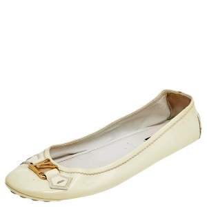 Louis Vuitton Cream Patent Leather Oxford Ballet Flats Size 39.5