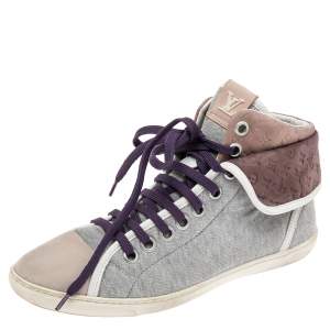 Louis Vuitton Multicolor Monogram Nubuck Leather & Knit Fabric Brea Sneaker Boots Size 36.5