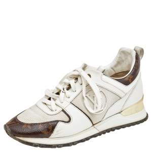 Louis Vuitton White/Brown Mesh And Monogram Canvas Run Away Sneakers Size 38