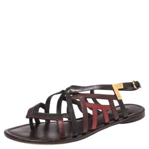 Louis Vuitton Multicolor Patent Leather Strappy Flat Sandals Size 39 