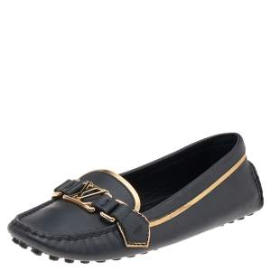 حذاء لوفرز لوي فيتون شعار جلد أسود مقاس 36