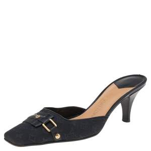 Louis Vuitton Black Monogram Embossed Canvas Slip On Mules Size 37.5
