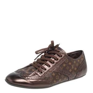 Louis Vuitton Brown  Monogram Coated Canvas And Leather Low Top Sneakers Size 40