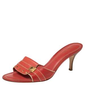 مملوكة مسبقًا Louis Vuitton Red Leather Embellished Open Toe Sandals Size 41