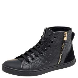 حذاء رياضي لوي فيتون بانشي سويدي وجلد مطبوع مونوغرامي أسود عنق مرتفع مقاس 37.5