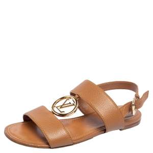 Pre Owned صندل لوي فيتون فيديتا جلد بني بحزام للكاحل مقاس 38.5