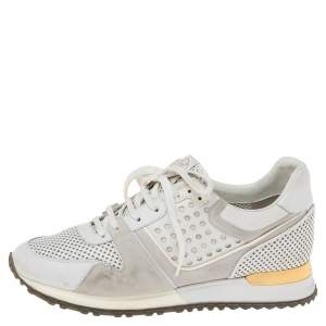 Louis Vuitton White Perforated Leather and Suede Run Away Sneakers Size 39